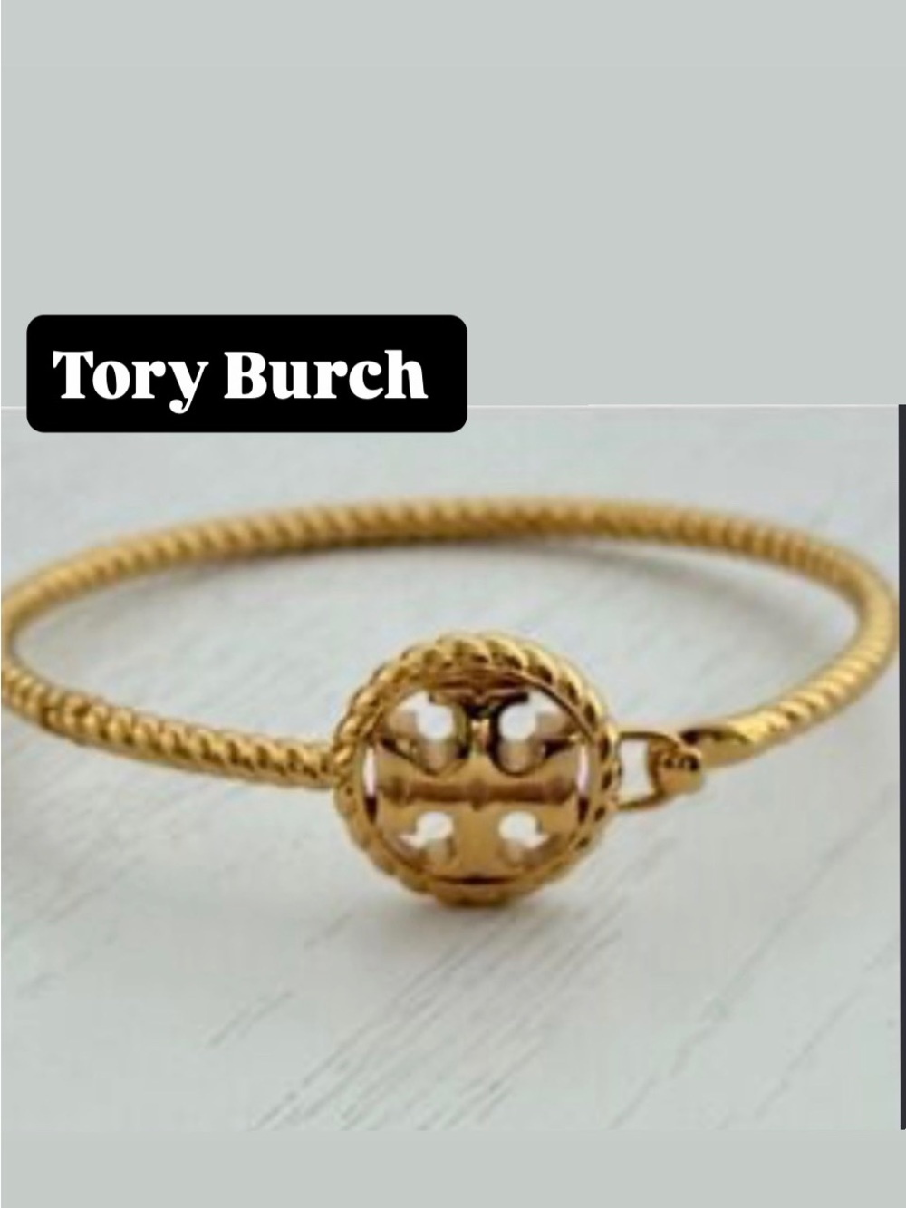 Tory Burch Gold Rope-Detail Logo Bangle Bracelet NWT